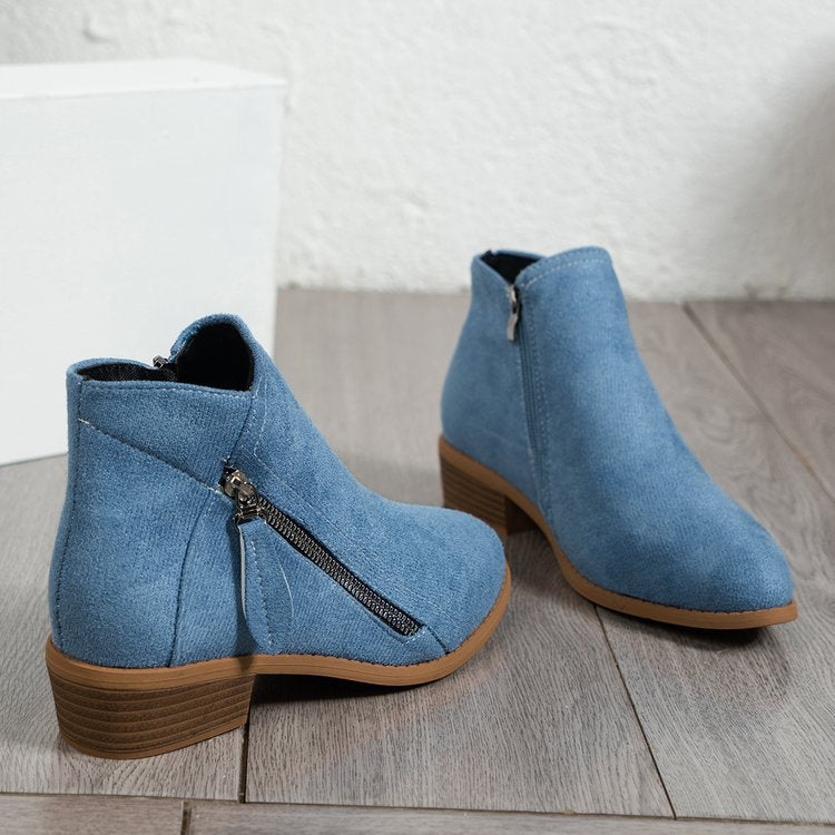 Damen Stiefel mit seitlichem Reißverschluss und elegantem Samtoberfläche Drune