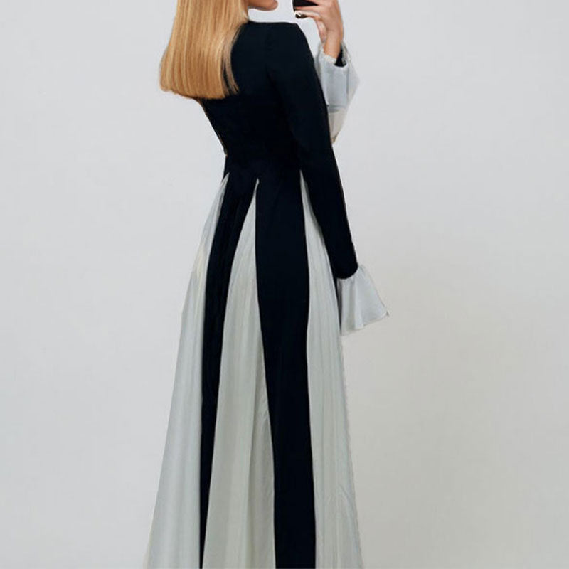 Damen Maxikleid mit eleganten Trompetenärmeln und raffiniertem Farbkontrast Drune