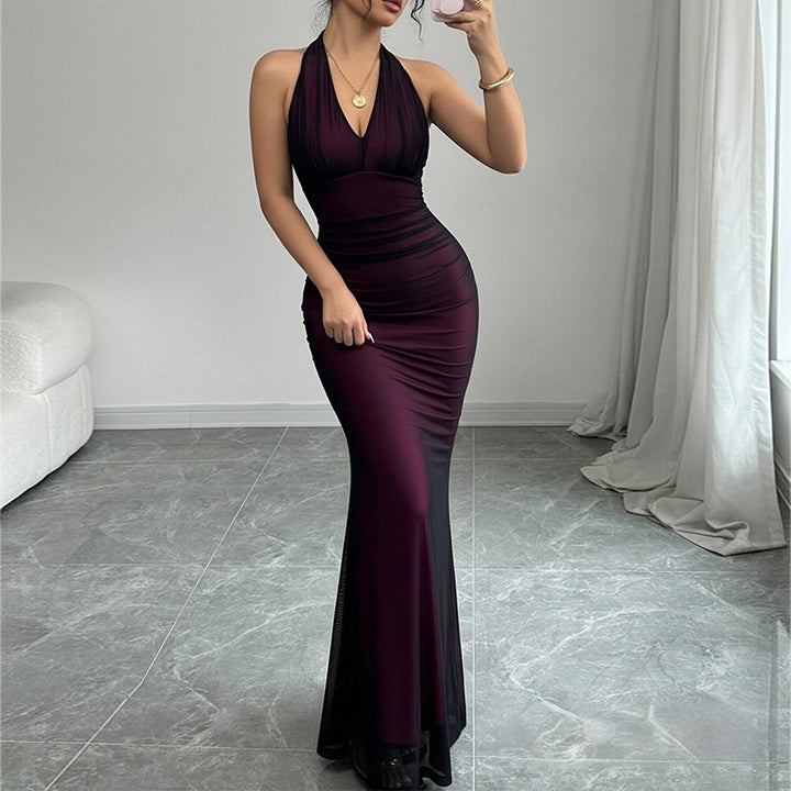 Damen Formschmeichelndes Abendkleid mit tiefem V-Ausschnitt und Raffung Drune