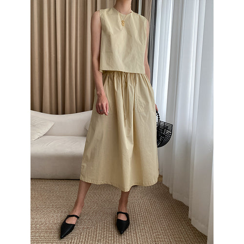 Damen elegantes Maxikleid mit Schaufelausschnitt und elastischem Bund Drune