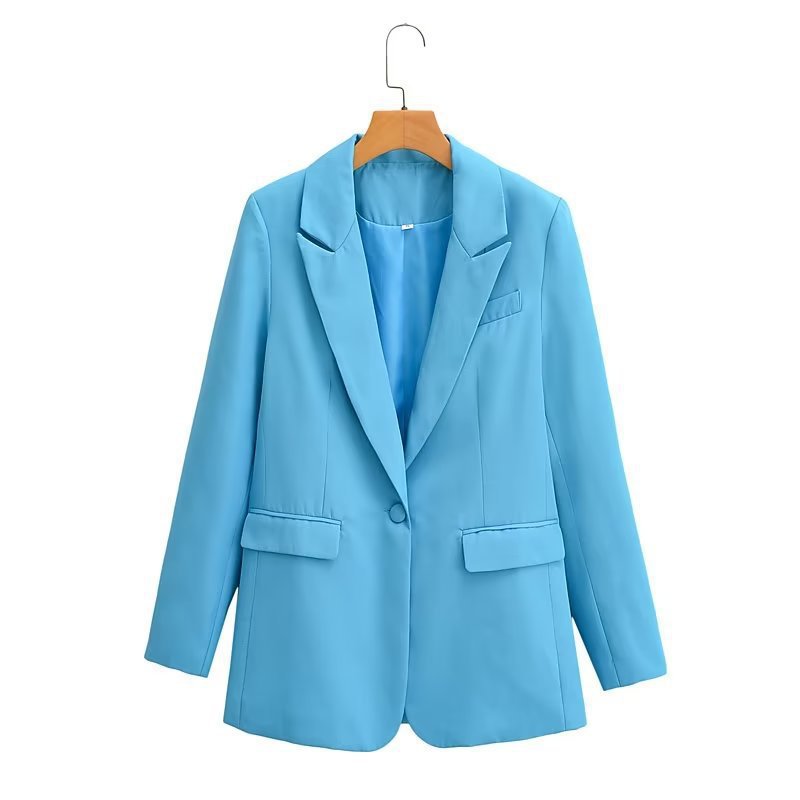 Damen Oversize-Blazer mit fallendem Revers Ein-Knopf-Verschluss und Pattentaschen Drune