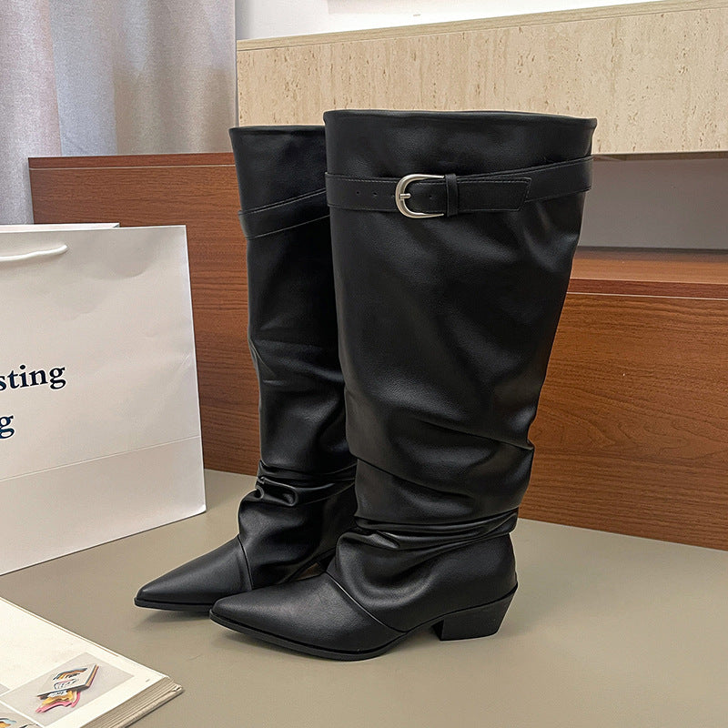 Damen Modische Overknee-Stiefel mit modischem Wickeldesign Drune