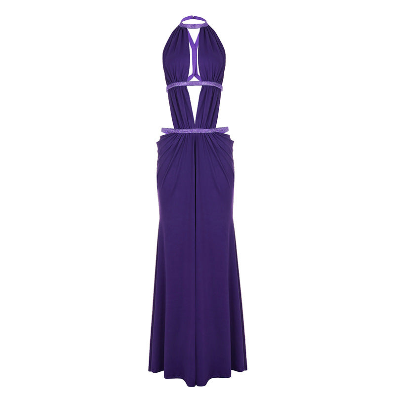 Damen elegantes Cut-Out Maxikleid mit Glitzerakzenten Drune