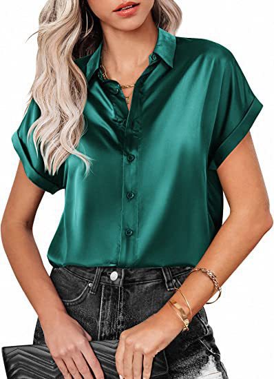 Damen Satin-Bluse mit überschnittenen Schultern Drune