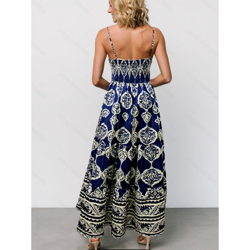 Damen Maxikleid mit tiefem V-Ausschnitt und verspieltem Muster Drune