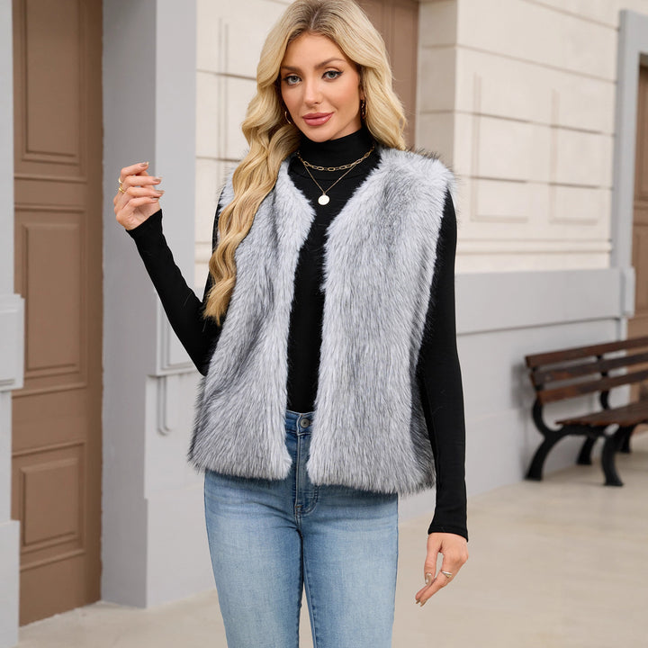 Damen Flauschige Kunstpelzweste mit voluminösem Kragen Drune