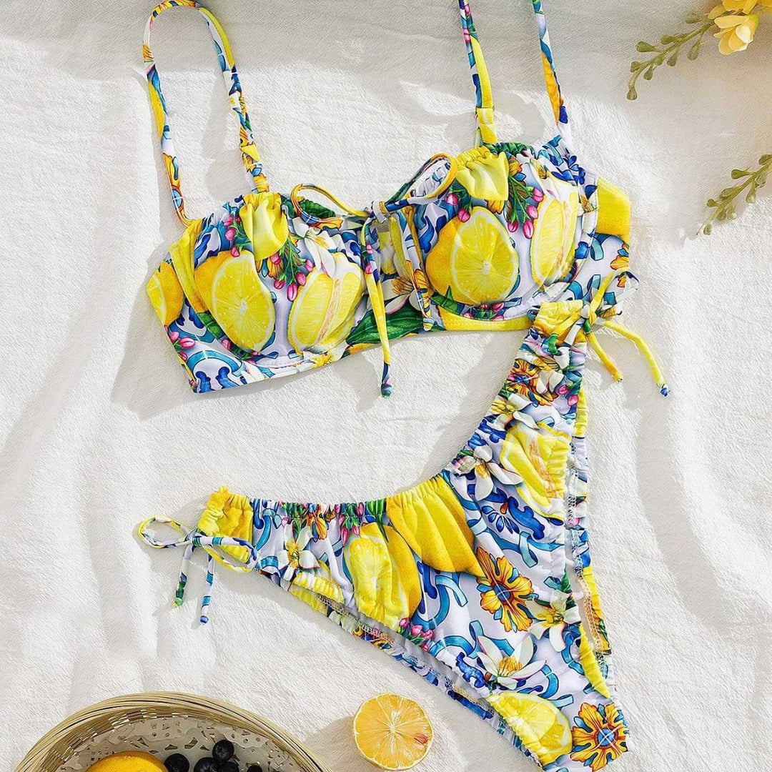 Damen Bikini-Set mit raffinierten Bindebändern und aufregendem Blumenmuster Drune
