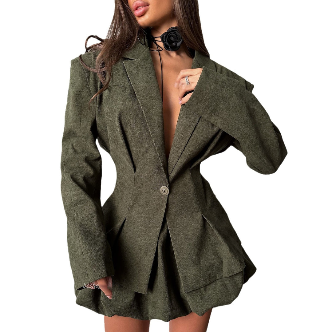 Damen Eleganter Strukturierter Blazer mit tiefem Ausschnitt Drune