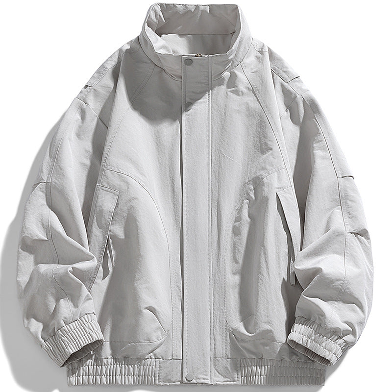 Herren moderner Utility-Blouson mit Stehkragen, verdeckter Druckknopfleiste und elastischem Saum Drune