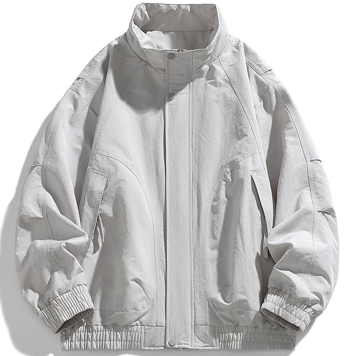 Herren moderner Utility-Blouson mit Stehkragen, verdeckter Druckknopfleiste und elastischem Saum Drune