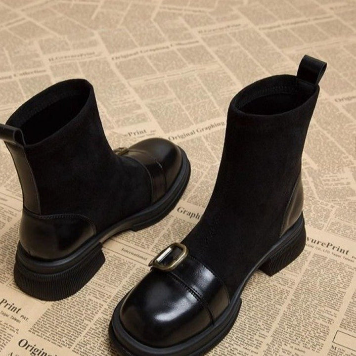 Damen Elegante Chelsea-Stiefeletten mit Blockabsatz und Schnallen-Detail Drune
