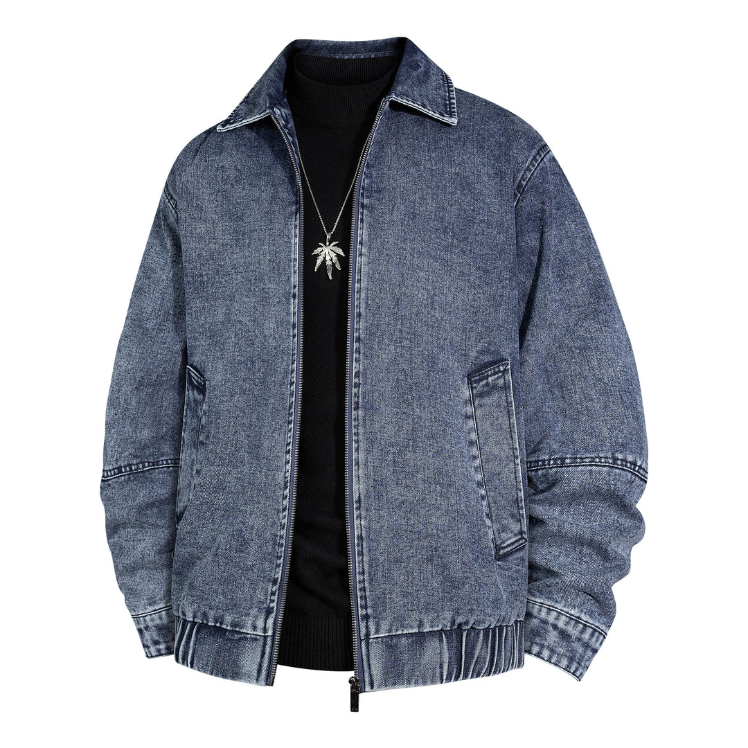 Herren Oversized Vintage-Jeansjacke mit durchgehendem Metallreißverschluss Drune