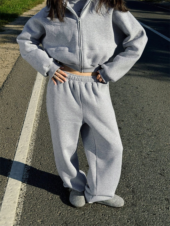 Damen lässiger Cropped Sweatjacke und bequeme Jogginghose Set Drune