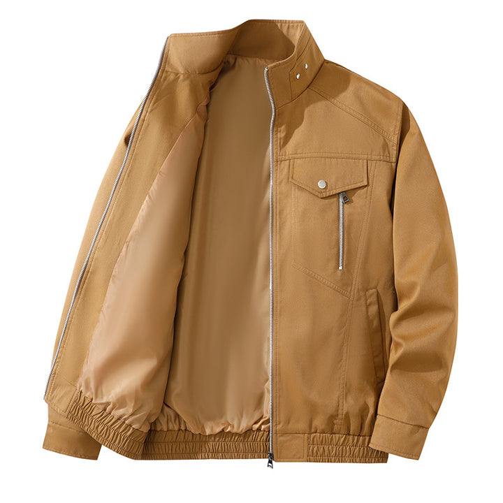 Men's  zip-front lightweight utility jacket with stand collar snap closure and chest zip pocket Drune