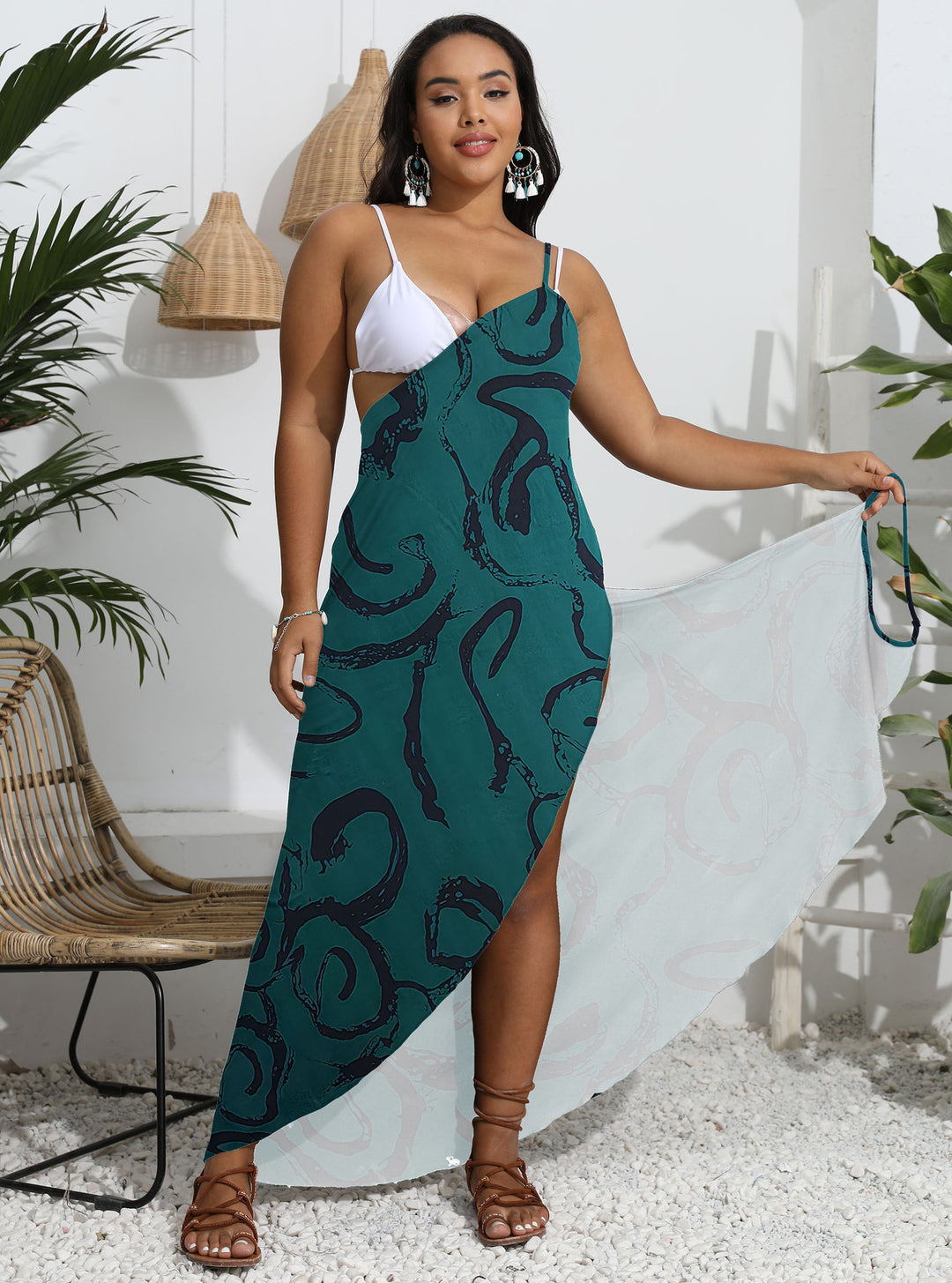 Damen eleganter Strandkaftan mit stylischem Muster Drune