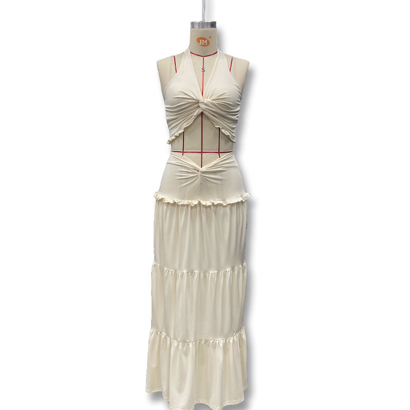 Damen Maxikleid mit raffiniertem Knotendesign und fließendem Rock Drune
