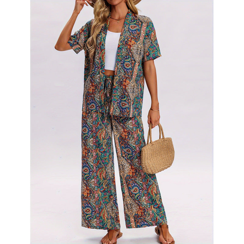 Damen Kurzarm-Overall mit Rüschendetails und Bindegürtel Drune
