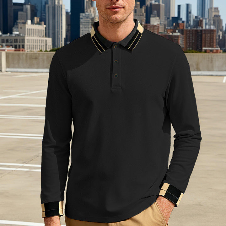 Herren nan langärmeliges Poloshirt mit Kontrastkragen und gerippten Manschetten Drune
