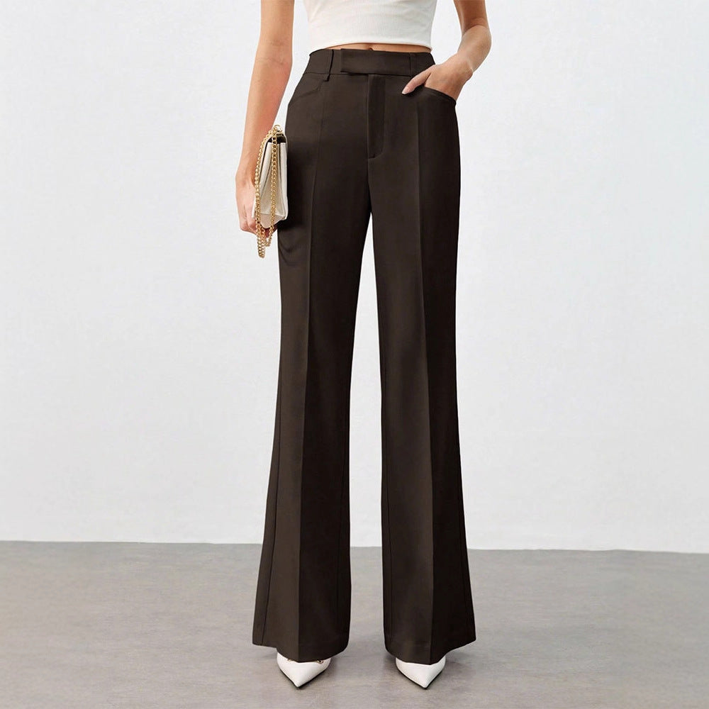 Damen Klassische Stoffhose mit hohem Bund und geradem Bein Drune