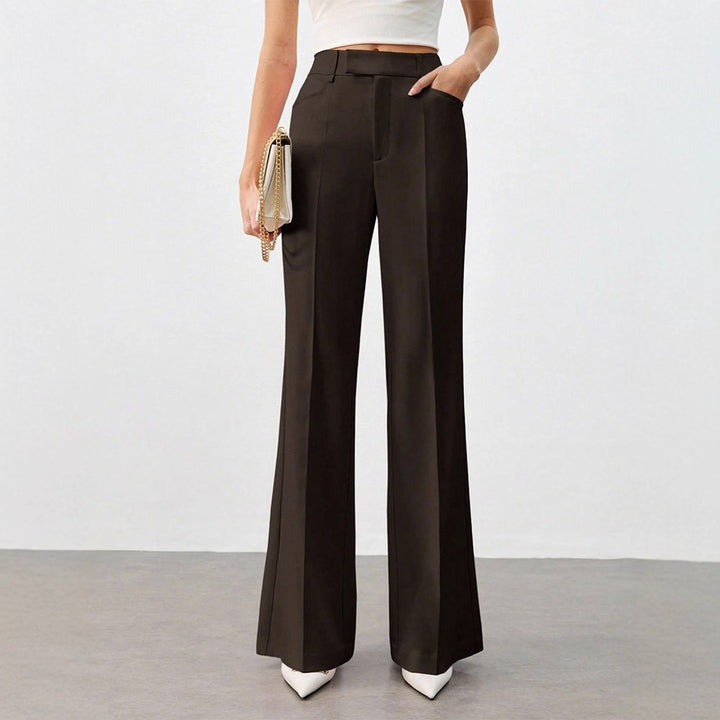Damen Klassische Stoffhose mit hohem Bund und geradem Bein Drune