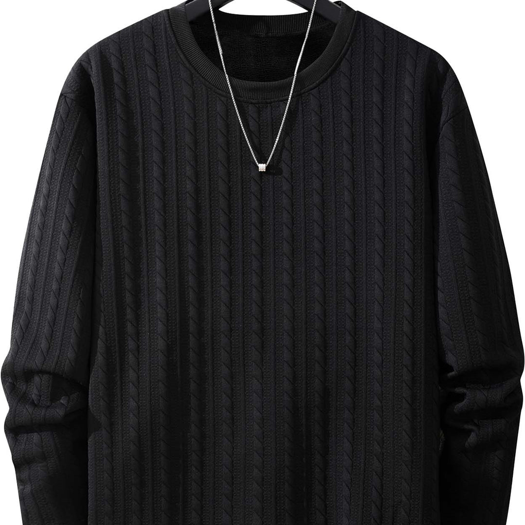 Herren Feinstrick-Rundhals-Pullover mit Zopfmuster, geradem Saum & entspannter Passform Drune