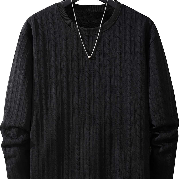 Herren Feinstrick-Rundhals-Pullover mit Zopfmuster, geradem Saum & entspannter Passform Drune