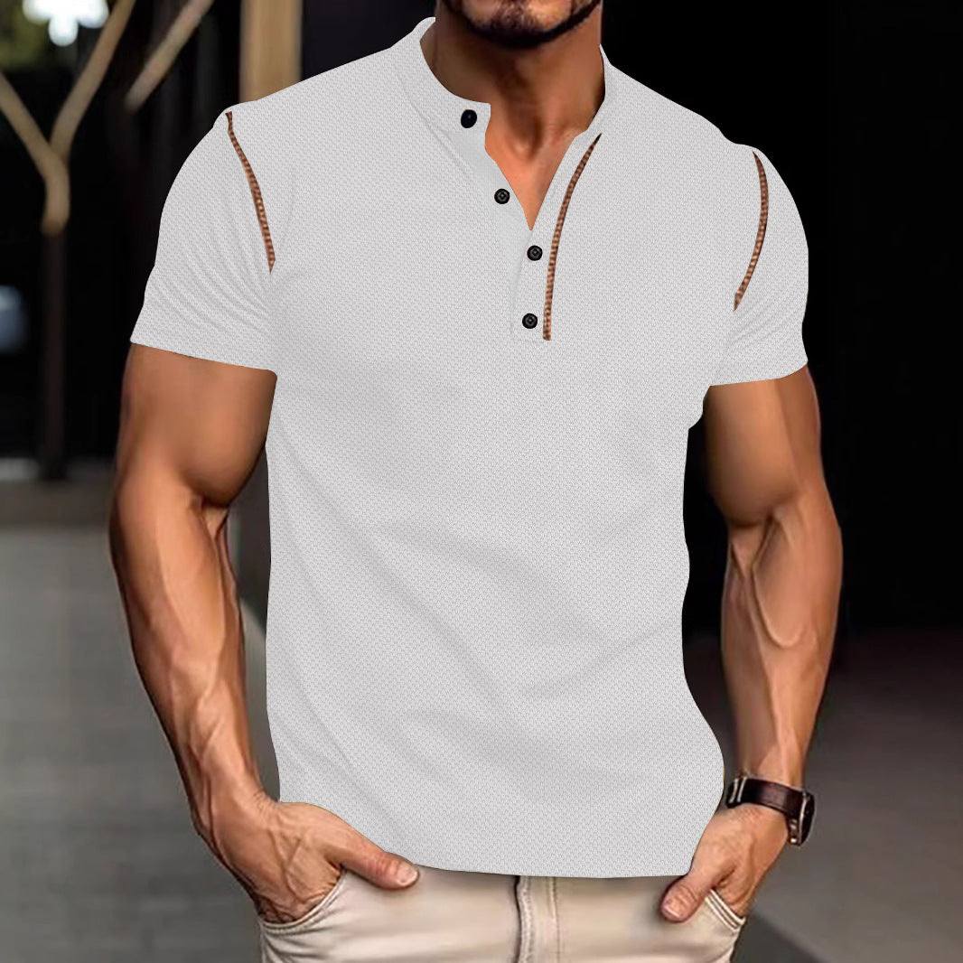 Herren nan tailliertes Struktur-Poloshirt mit Stehkragen und Zierpaspel Drune