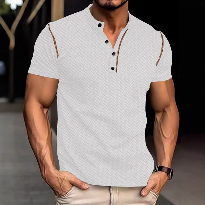 Herren nan tailliertes Struktur-Poloshirt mit Stehkragen und Zierpaspel Drune