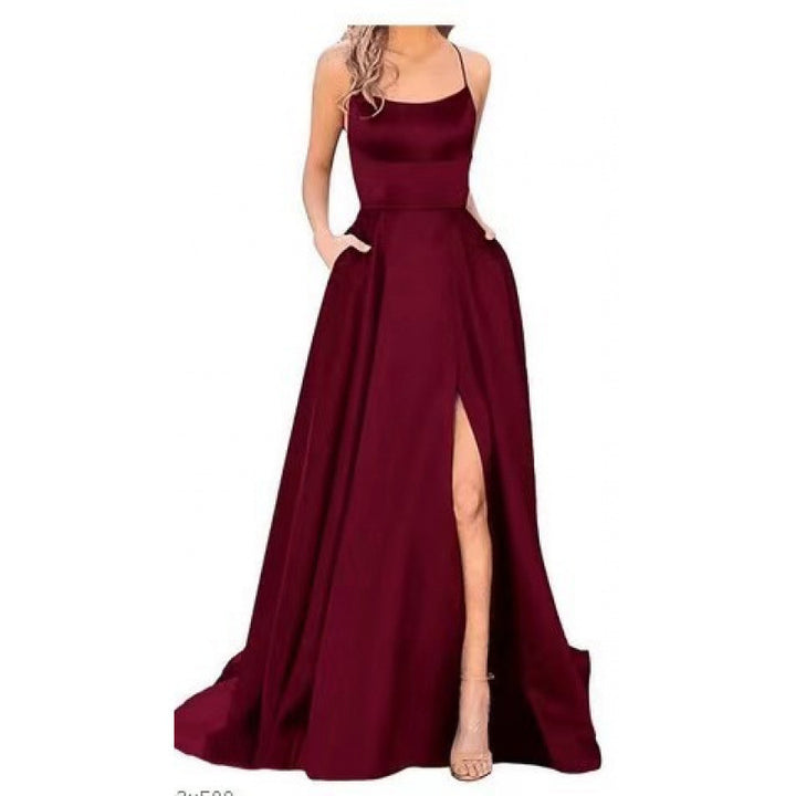 Damen Gala-Maxikleid Spaghettiträger Oberschenkelschlitz