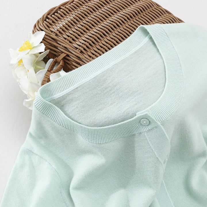 Damen Kurzarm-Feinstrick-Cardigan mit Rundhalsausschnitt und durchgehender Knopfleiste Drune