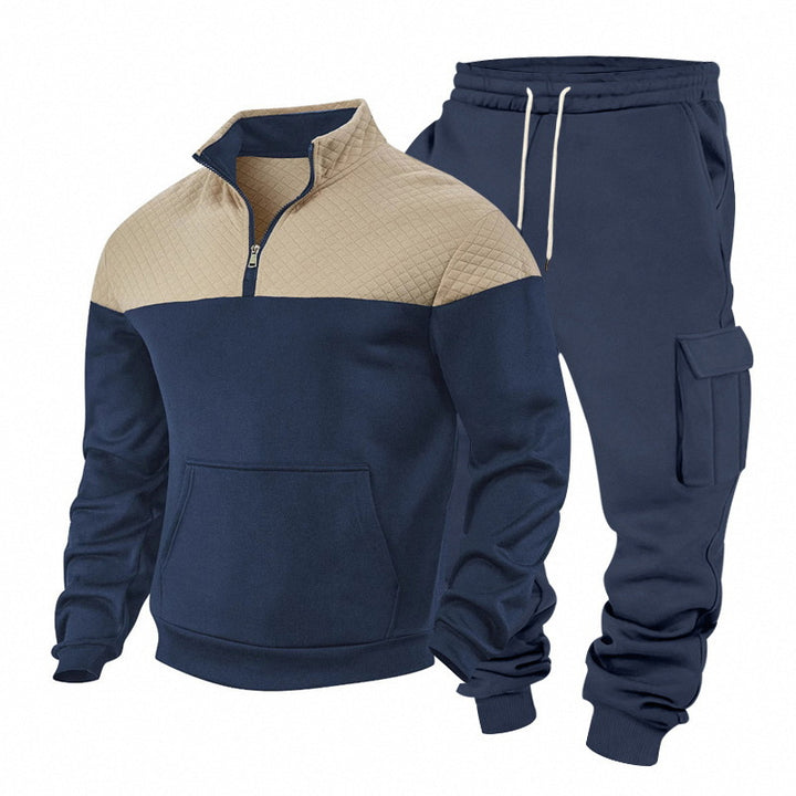 Herren Freizeit-Trainingsanzug mit Steppkragen und Cargo-Jogger Drune