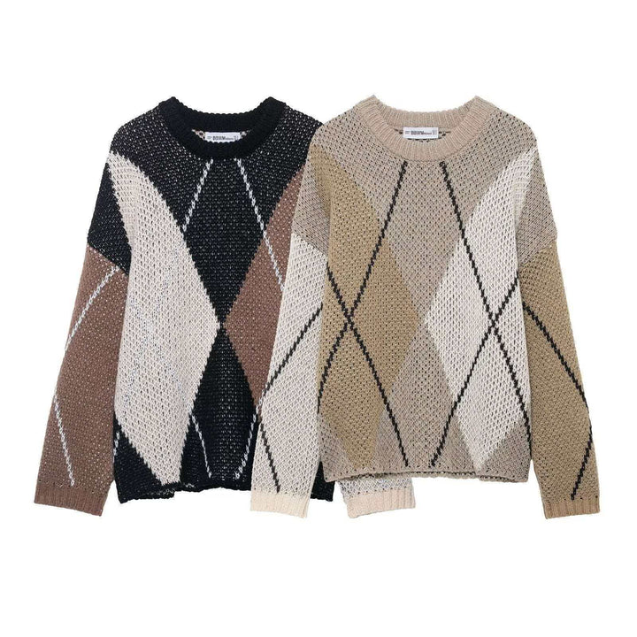 Damen lässiger Pullover im modernen Rautenmuster Drune