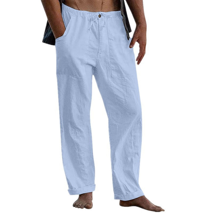 Herren lockere Leinenhose mit Gummibund und aufgesetzten Seitentaschen Drune