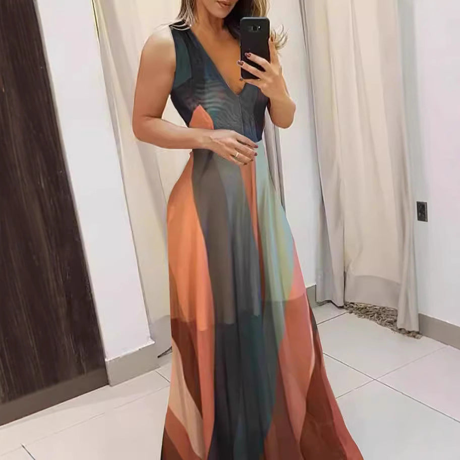 Damen Langes Maxikleid mit tiefem V-Ausschnitt und fließendem Schnitt Drune