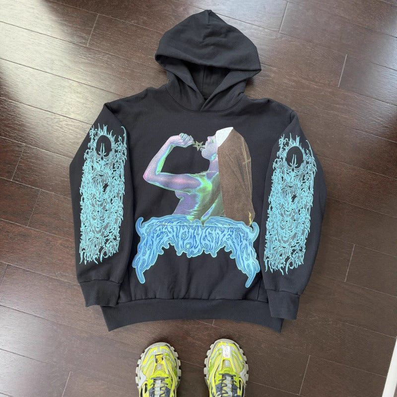 Unisex nan Kapuzensweatshirt mit Used-Frontdruck und Kängurutasche Drune