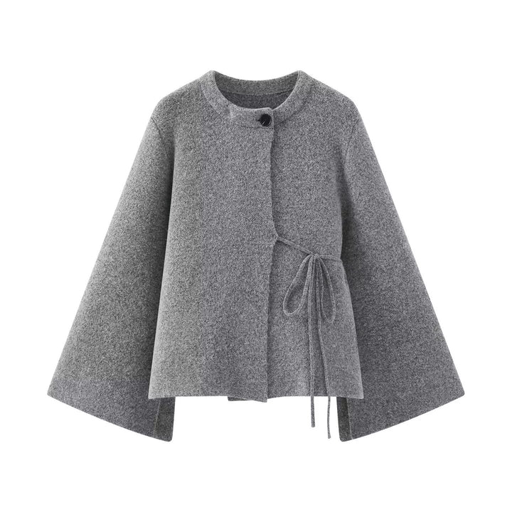 Damen Kurzes Wollmix‑Cape mit Rundhals, Tunnelzug‑Taillierung und Trompetenärmeln Drune