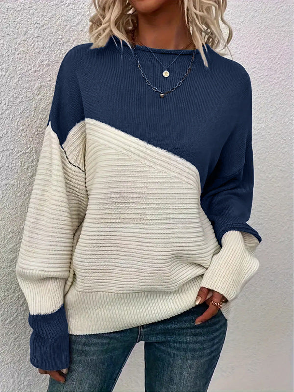 Damen lässiger Strickpullover mit strukturiertem Design und modernen Farbblöcken Drune