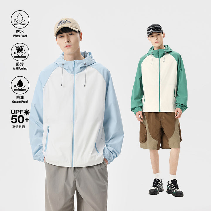 Herren Leichte Kapuzen‑Windbreaker‑Jacke mit Raglanärmeln, Zwei-Wege‑Reißverschluss und verdeckten Reißverschlusstaschen Drune