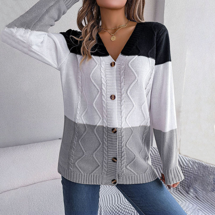 Drune | Farbblock Strickjacke mit Modernem Muster