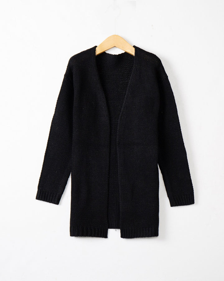 Damen Longline Strickcardigan ohne Verschluss mit offener Front und feiner Rippkante Drune