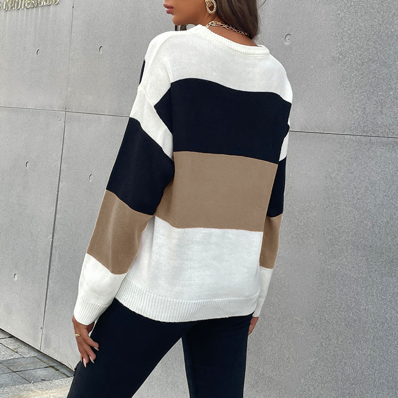 Damen Lässiger Strickpullover mit Farbblock-Design Drune