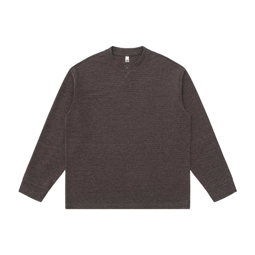 Unisex Strukturierter Henley-Pullover mit kurzem Knopfkragen und Oversize-Schnitt Drune