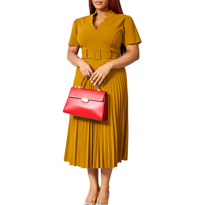 Damen Plissee Kleid mit eleganter Taillierung und modischem Gürtel Drune