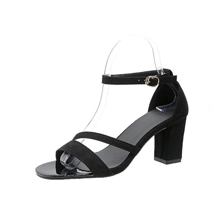 Damen elegante Sandaletten mit breiten Riemen und modischem Blockabsatz Drune