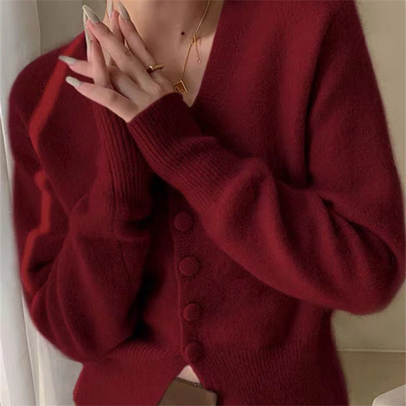 Damen Strickjacke mit tiefem V-Ausschnitt und weich fließendem Material Drune