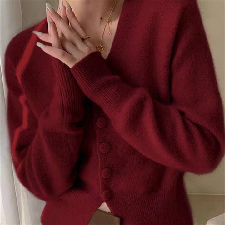 Damen Strickjacke mit tiefem V-Ausschnitt und weich fließendem Material Drune