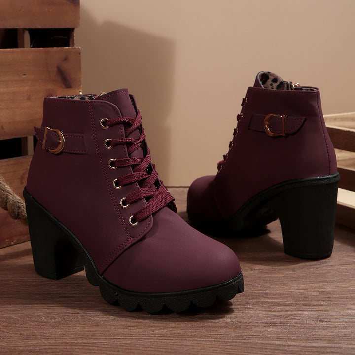 Damen nan knöchelhohe Schnürstiefelette mit robustem Blockabsatz und profilstarker Lugsohle Drune