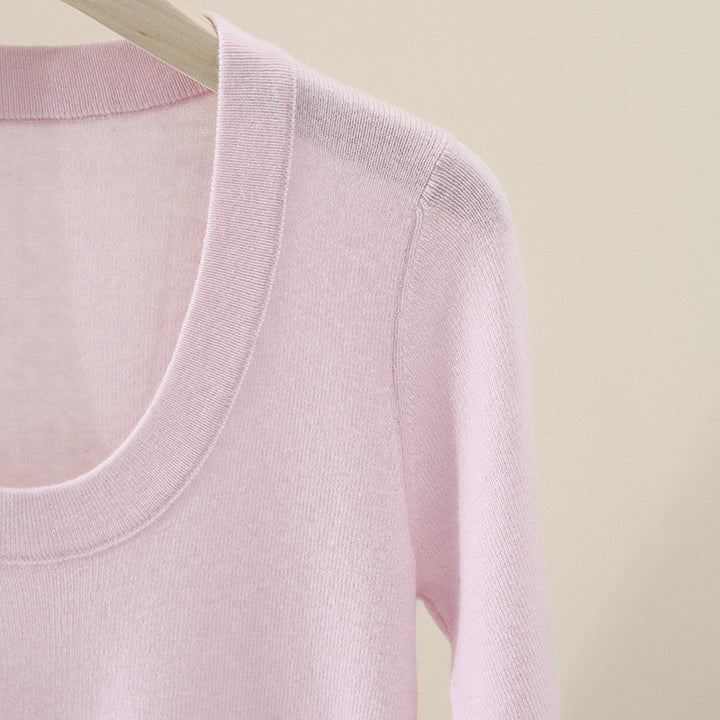 Damen Feines Feinstrick-Shirt mit tiefem Rundhals und dreiviertel Ärmeln Drune