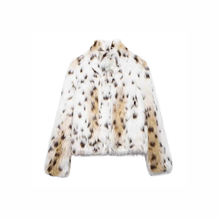Damen Kurzjacke aus luxuriösem Kunstpelz mit gefleckter Felloptik und gerader Silhouette Drune
