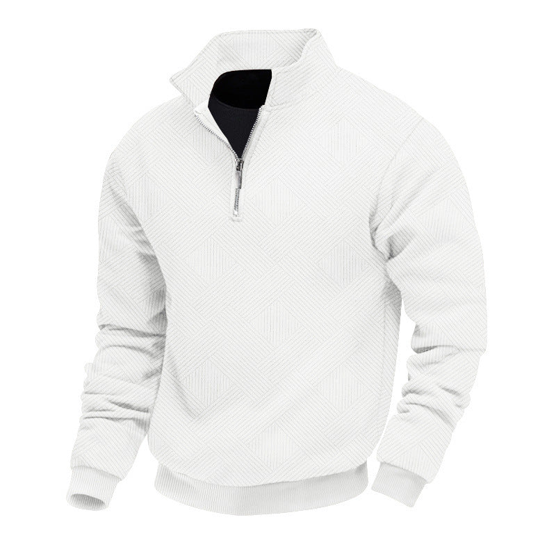 Herren Feinstrukturierter Halbzip-Pullover mit grafischer Waffelstrick-Optik und Stehkragen Drune